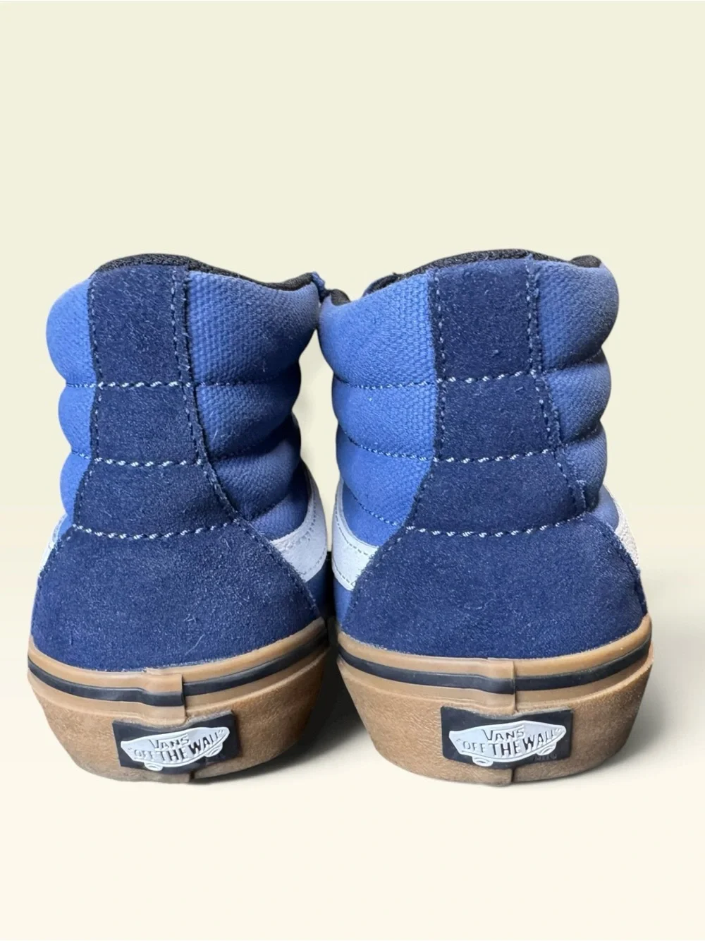 Vans Blue High-Top Sneakers with White Stripe and Gum Sole Size 8